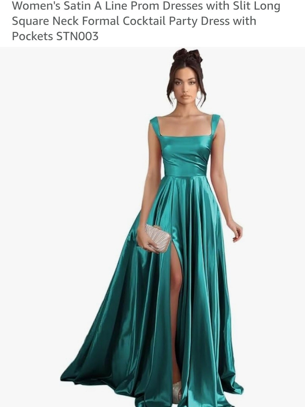 "NEW" Satin A-Line Dress with Square Neck in Teal